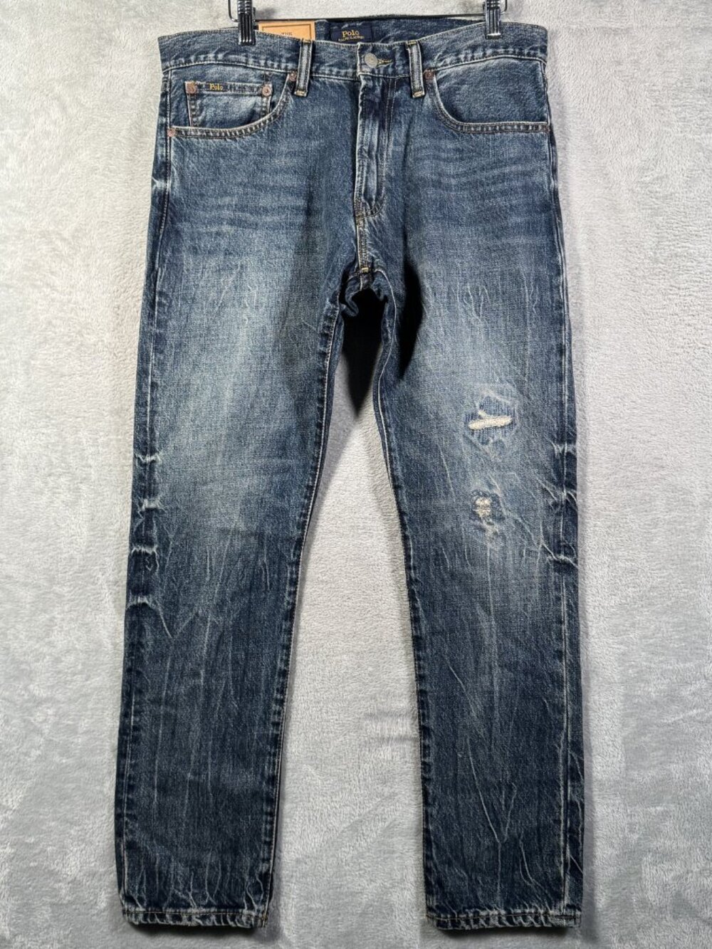 Polo Ralph Lauren Jeans Mens 32x30 Blue Sullivan Slim Factory Distressed Denim